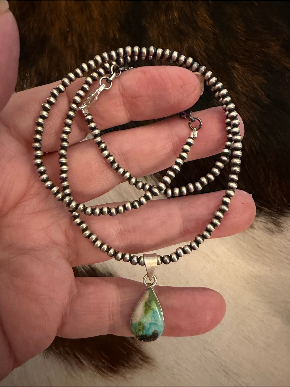 ❤️ Sonoran Gold Turquoise Navajo Style Matte Brushed Sterling 925 Unisex Pendant - Picture 8 of 12